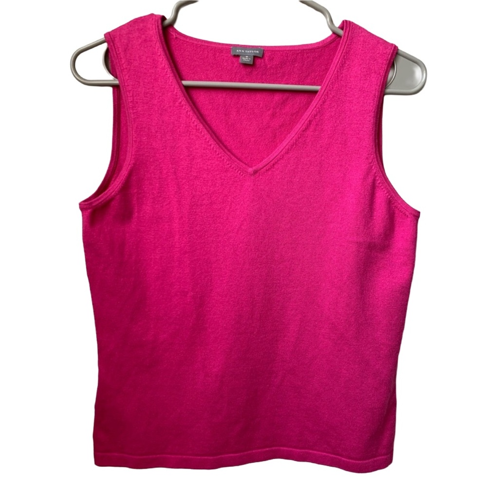 ANN TAYLOR Women’s Pink V-Neck Silk Cotton Nylon Cashmere Spandex Sweater